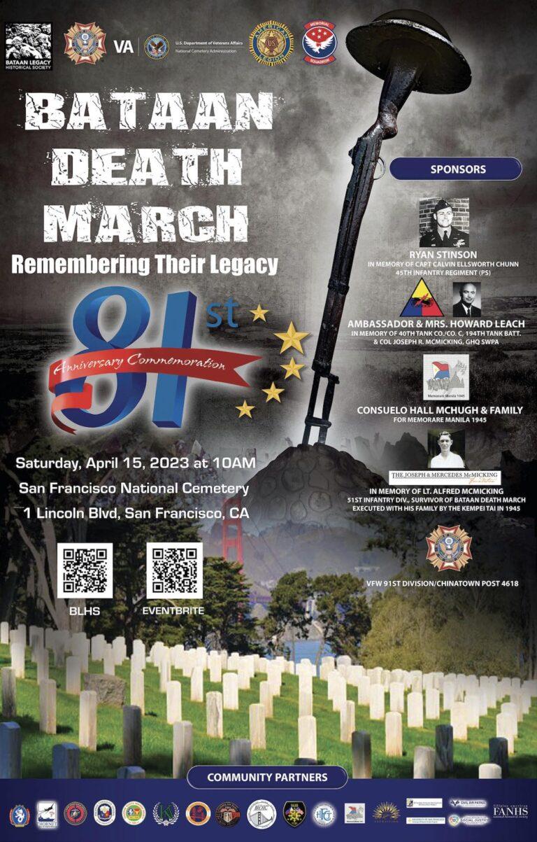 Bataan Death March 81st anniversary commemoration on April 15 at San Francisco National Cemetery